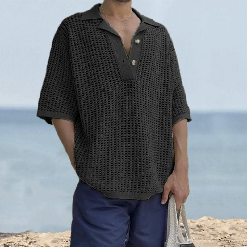 Breathable Open Knit Short Sleeve Sweater
