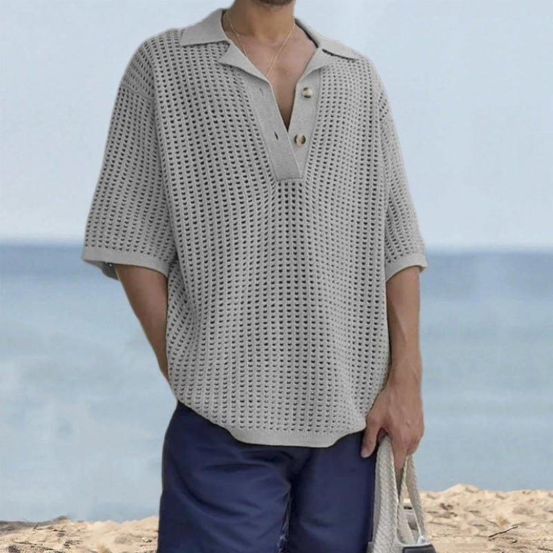 Breathable Open Knit Short Sleeve Sweater