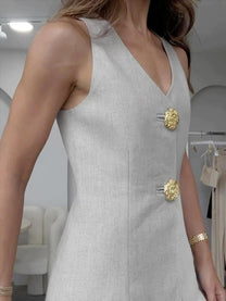 Button Split Sleeveless Business Set