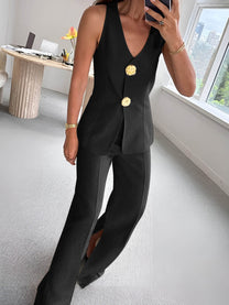 Button Split Sleeveless Business Set