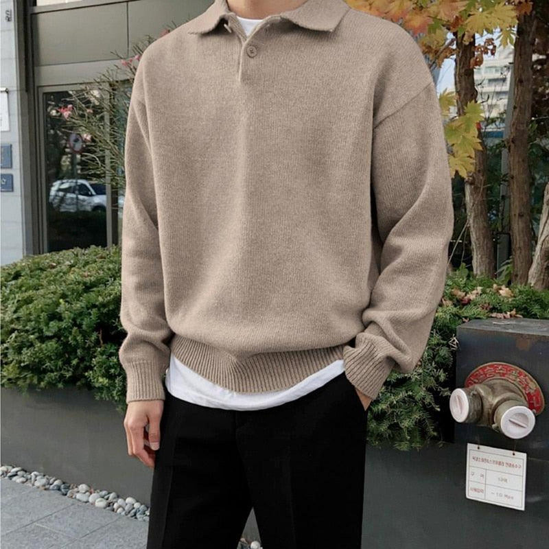 Buttoned Collar Wool Polo Sweater