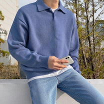 Buttoned Collar Wool Polo Sweater