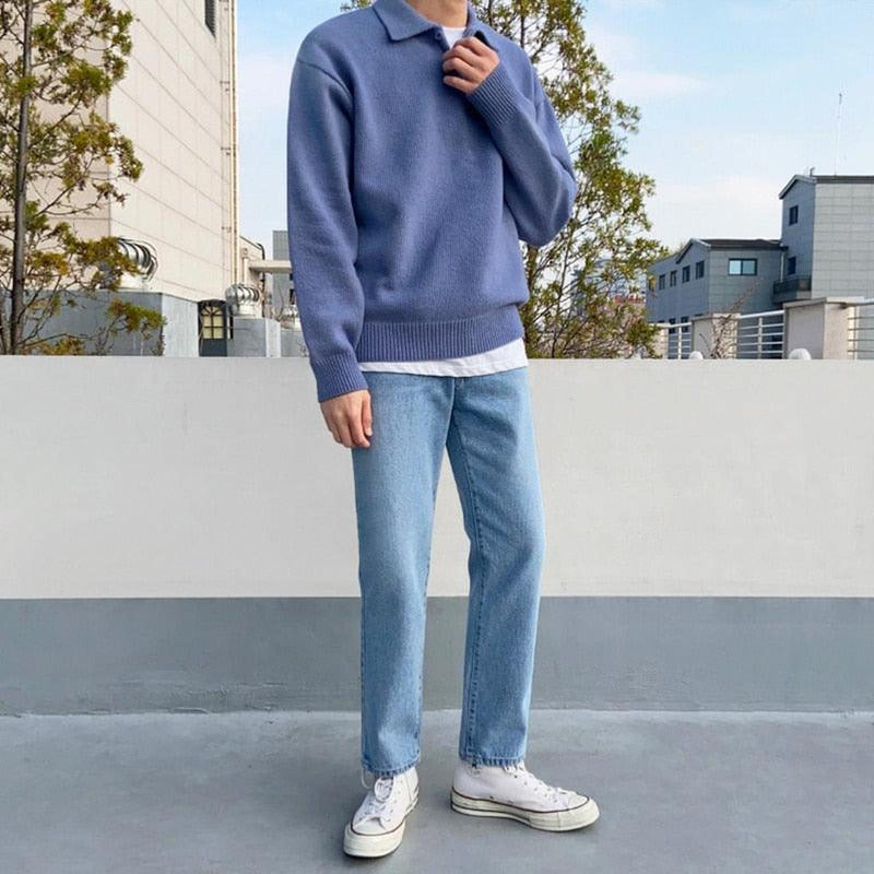 Buttoned Collar Wool Polo Sweater