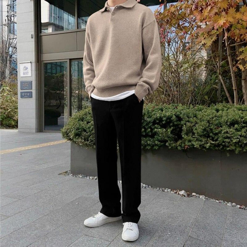 Buttoned Collar Wool Polo Sweater