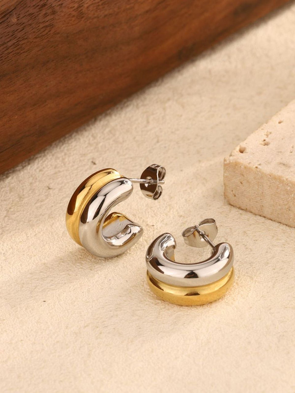 C-Shape Duotone Stud Earrings