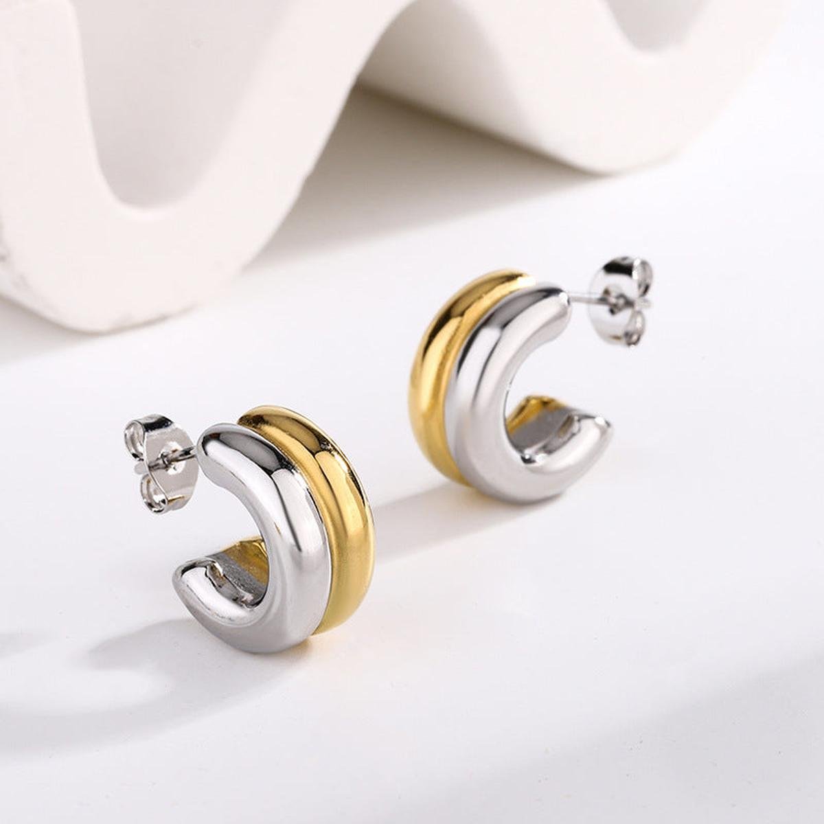 C-Shape Duotone Stud Earrings