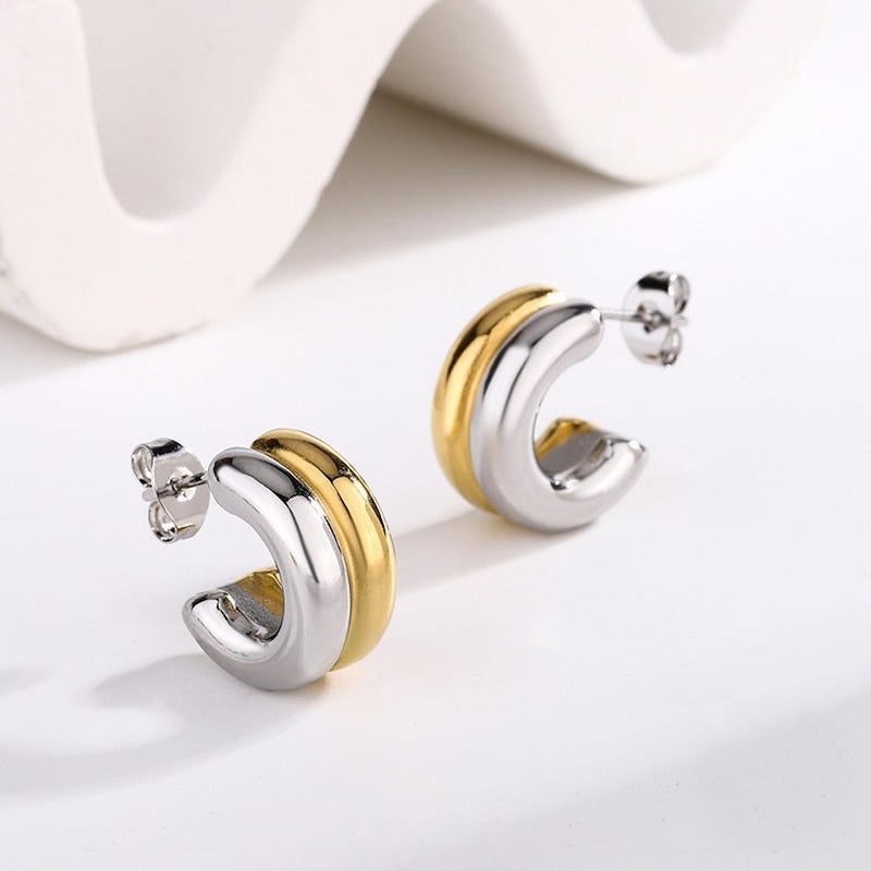 C-Shape Duotone Stud Earrings