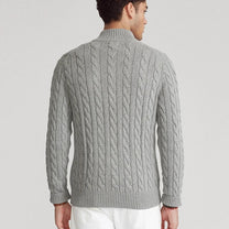 Cable Knit Cotton Sweater With Zip Collar