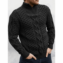 Cable Knit High Neck Zip Pullover