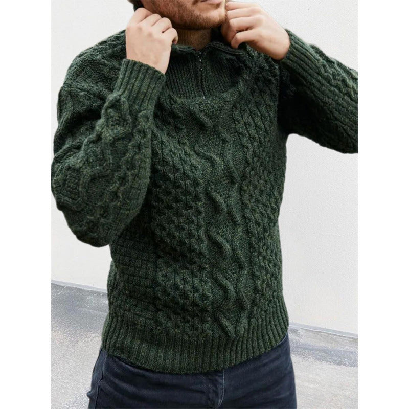 Cable Knit High Neck Zip Pullover
