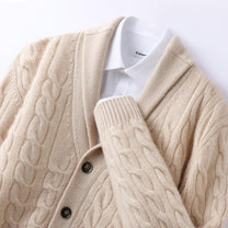 Cable Knit Wool Cardigan For Men
