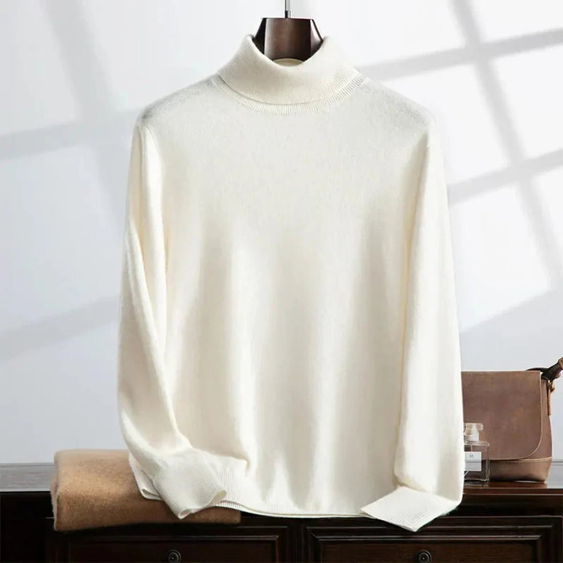 Cashmere Turtleneck Ribbed Knit Sweater