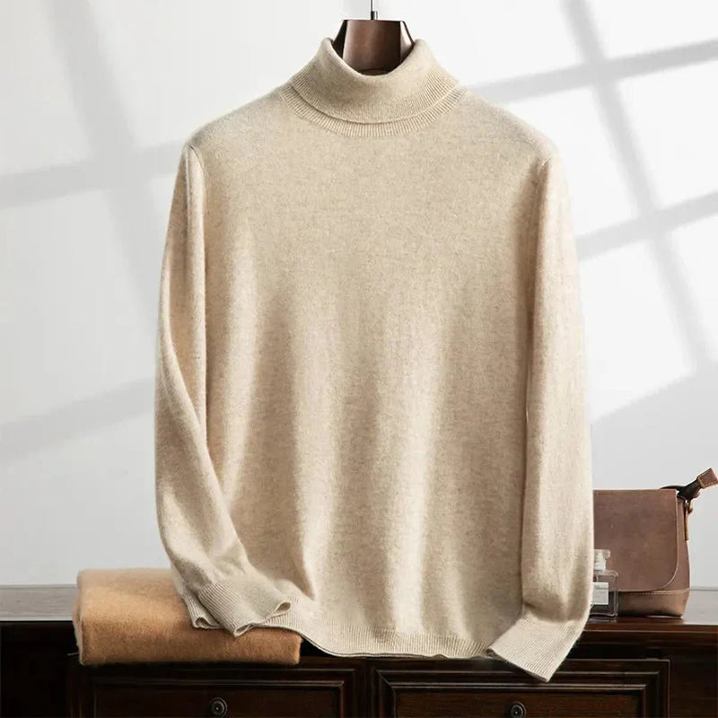 Cashmere Turtleneck Ribbed Knit Sweater