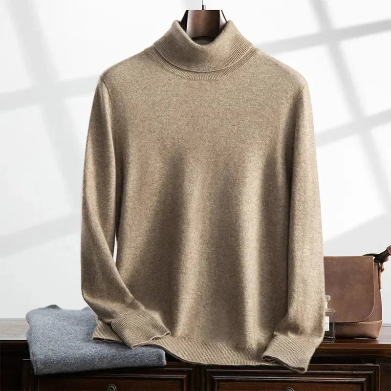 Cashmere Turtleneck Ribbed Knit Sweater