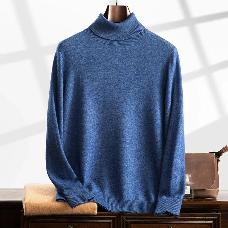 Cashmere Turtleneck Ribbed Knit Sweater