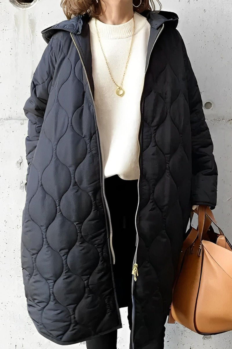 Casual Argyle Design Parka Coat With Hood