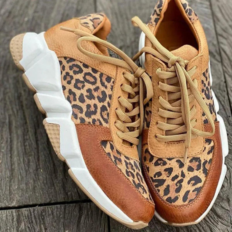 Casual Leopard Print Sneakers With Thick Soles
