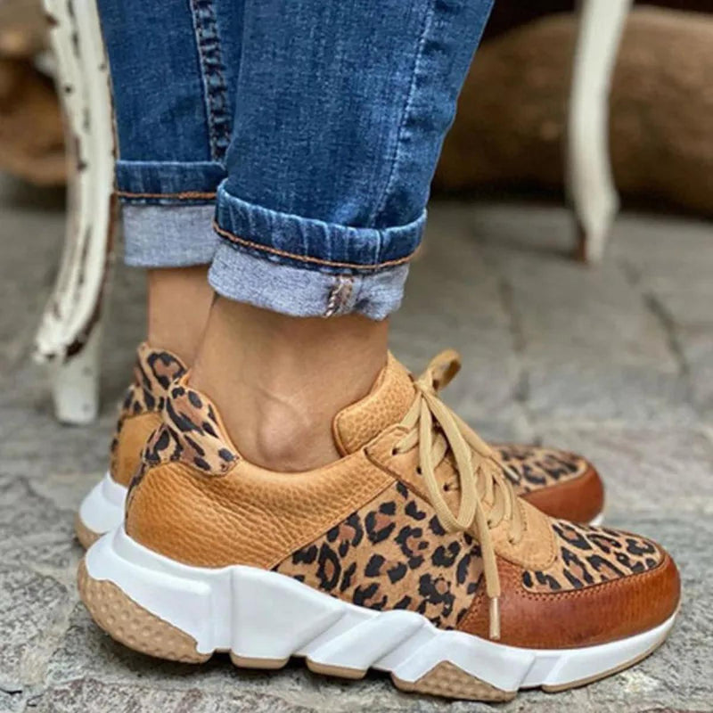 Casual Leopard Print Sneakers With Thick Soles
