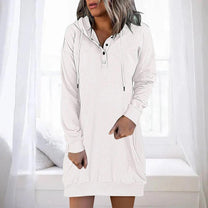 Casual Long Hooded Dress With Button Closure
