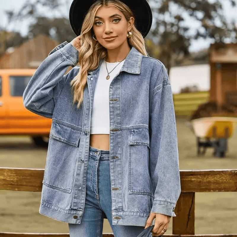 Casual Oversized Denim Jacket With Button Closure