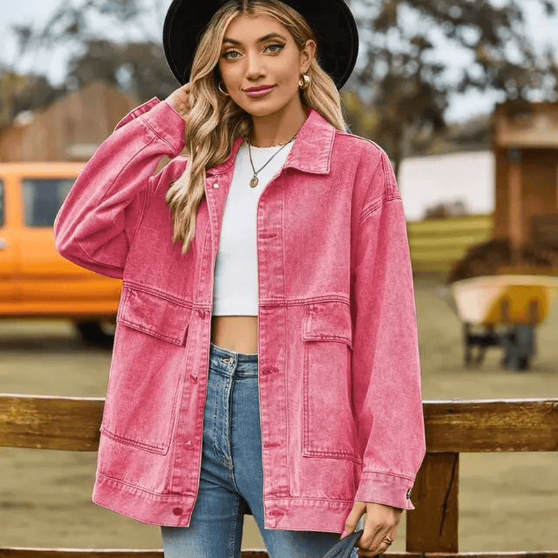 Casual Oversized Denim Jacket With Button Closure