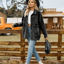 Casual Oversized Denim Jacket With Button Closure