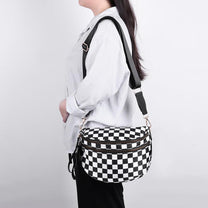 Checkered Crossbody Bum Bag With Wide Strap And Multiple Compartments