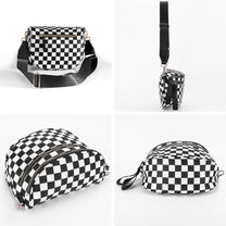 Checkered Crossbody Bum Bag With Wide Strap And Multiple Compartments