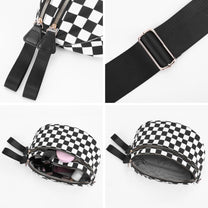 Checkered Crossbody Bum Bag With Wide Strap And Multiple Compartments
