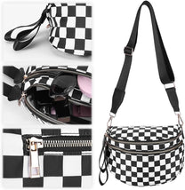 Checkered Crossbody Bum Bag With Wide Strap And Multiple Compartments