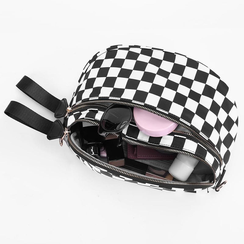 Checkered Crossbody Bum Bag With Wide Strap And Multiple Compartments