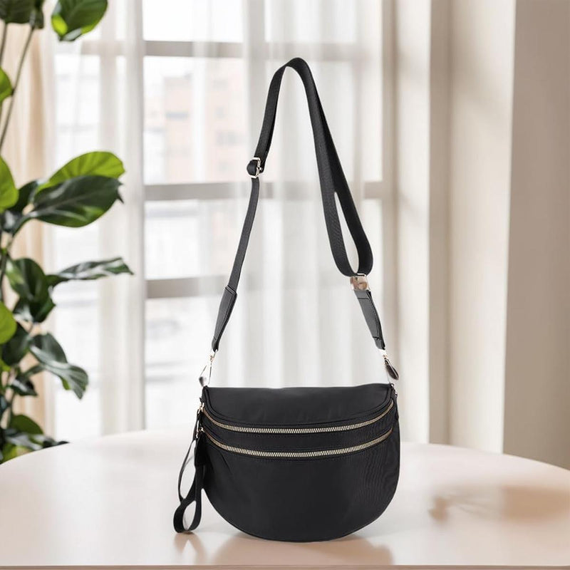 Checkered Crossbody Bum Bag With Wide Strap And Multiple Compartments