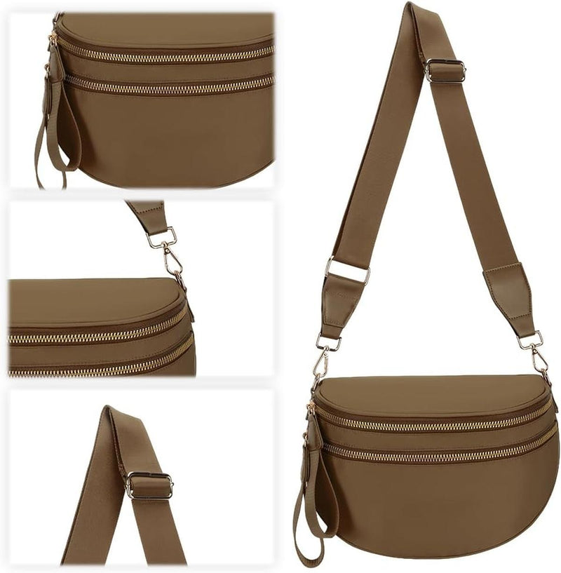 Checkered Crossbody Bum Bag With Wide Strap And Multiple Compartments