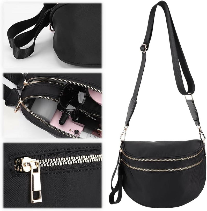Checkered Crossbody Bum Bag With Wide Strap And Multiple Compartments