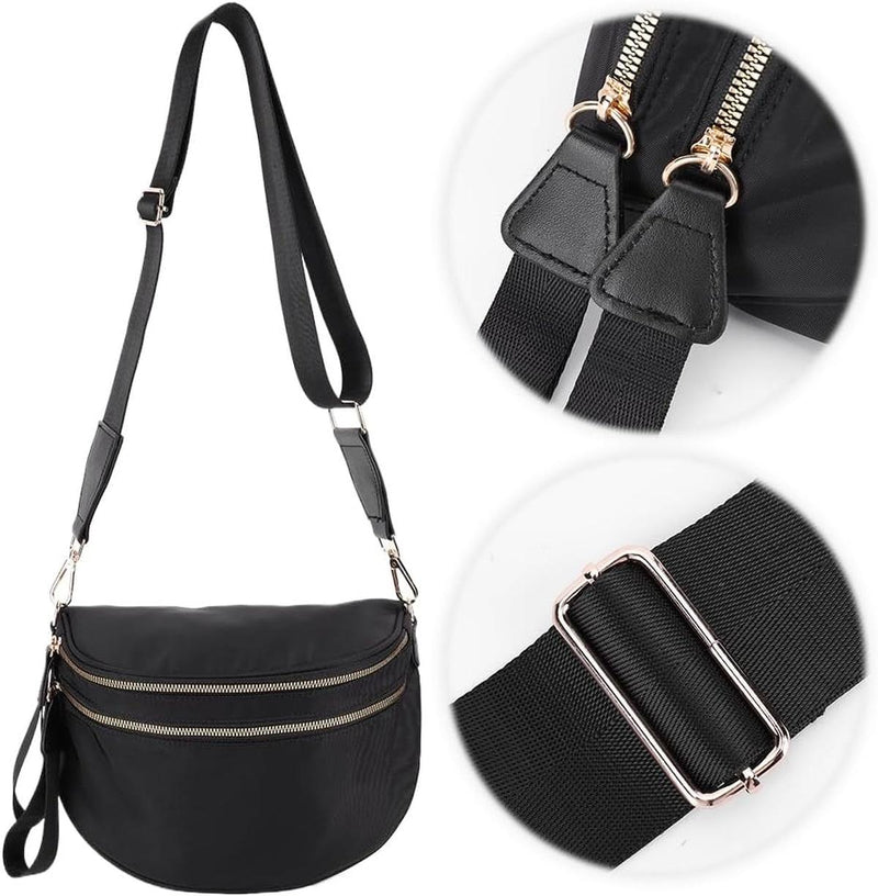 Checkered Crossbody Bum Bag With Wide Strap And Multiple Compartments