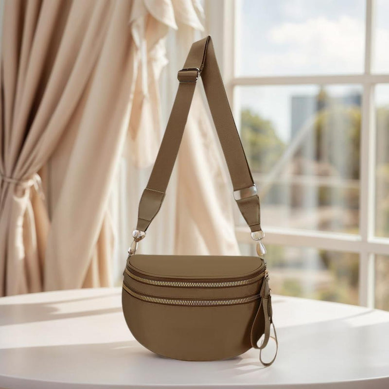 Checkered Crossbody Bum Bag With Wide Strap And Multiple Compartments