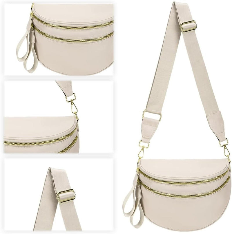 Checkered Crossbody Bum Bag With Wide Strap And Multiple Compartments