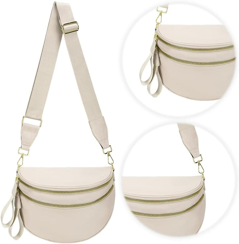 Checkered Crossbody Bum Bag With Wide Strap And Multiple Compartments