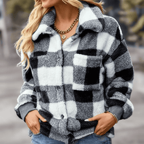 Checkered Relaxed Fit Fleece Jacket