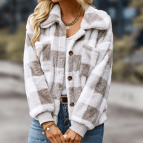 Checkered Relaxed Fit Fleece Jacket