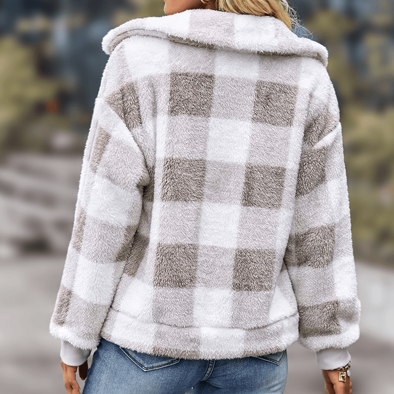Checkered Relaxed Fit Fleece Jacket