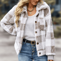 Checkered Relaxed Fit Fleece Jacket