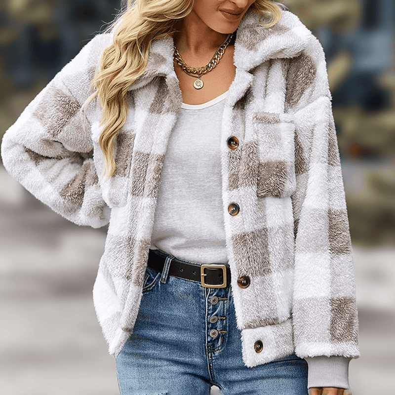 Checkered Relaxed Fit Fleece Jacket