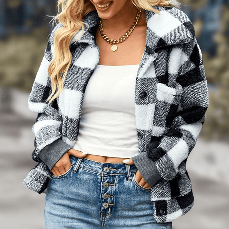 Checkered Relaxed Fit Fleece Jacket