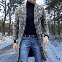 Checkered Wool Blend Slim Fit Trench Coat