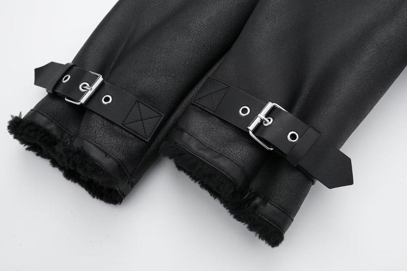 Chic Black PU Leather Jacket With Fur Collar