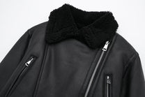 Chic Black PU Leather Jacket With Fur Collar