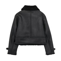 Chic Black PU Leather Jacket With Fur Collar