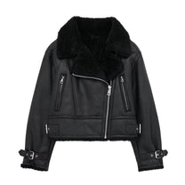 Chic Black PU Leather Jacket With Fur Collar