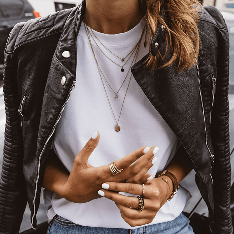 Chic Black PU Leather Stand Collar Jacket For Women